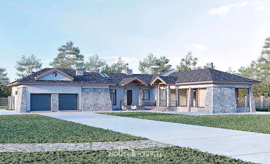 280-004-Л Проект одноэтажного дома, гараж, просторный дом из бризолита Мурманск | Проекты домов от House Expert