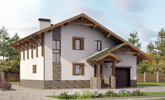 190-007-П Проект двухэтажного дома с мансардой и гаражом, современный домик из кирпича Ковдор | Проекты домов от House Expert