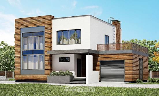 220-003-П Проект двухэтажного дома, гараж, современный загородный дом из теплоблока Кандалакша | Проекты домов от House Expert