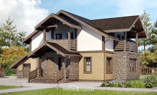 180-011-Л Проект двухэтажного дома мансардный этаж, гараж, простой загородный дом из бризолита Мурманск | Проекты домов от House Expert