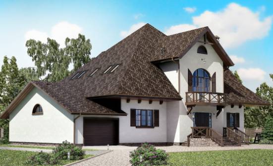 350-001-Л Проект двухэтажного дома с мансардой и гаражом, классический домик из твинблока Ковдор | Проекты домов от House Expert