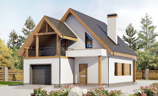 120-005-П Проект двухэтажного дома мансардный этаж и гаражом, скромный домик из пеноблока Кандалакша | Проекты домов от House Expert
