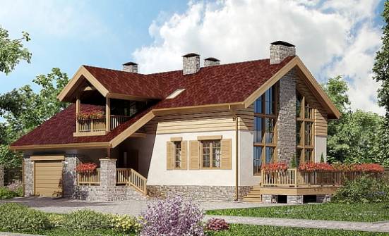 165-002-П Проект двухэтажного дома мансардный этаж и гаражом, уютный домик из блока Оленегорск | Проекты домов от House Expert