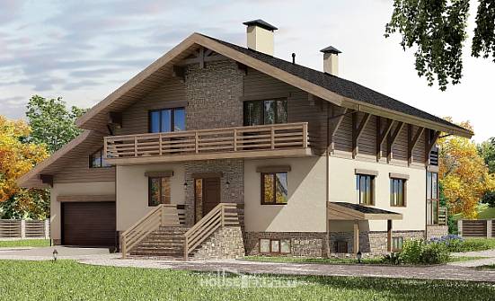 420-001-Л Проект трехэтажного дома мансардой и гаражом, просторный домик из кирпича Кандалакша | Проекты домов от House Expert