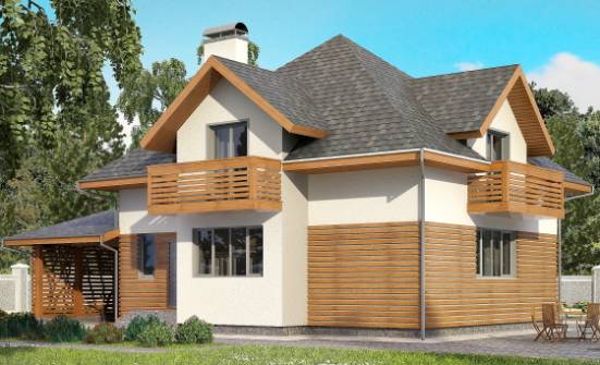 155-004-П Проект двухэтажного дома с мансардным этажом и гаражом, уютный домик из арболита Апатиты | Проекты домов от House Expert