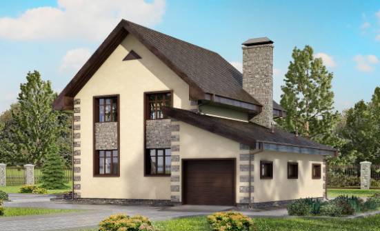 160-004-П Проект двухэтажного дома и гаражом, красивый дом из теплоблока Оленегорск | Проекты домов от House Expert