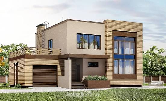 220-003-Л Проект двухэтажного дома, гараж, простой дом из газобетона Мончегорск | Проекты домов от House Expert
