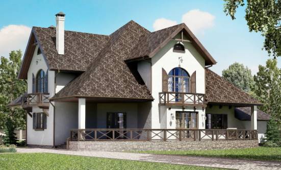 350-001-Л Проект двухэтажного дома с мансардой и гаражом, классический домик из твинблока Ковдор | Проекты домов от House Expert