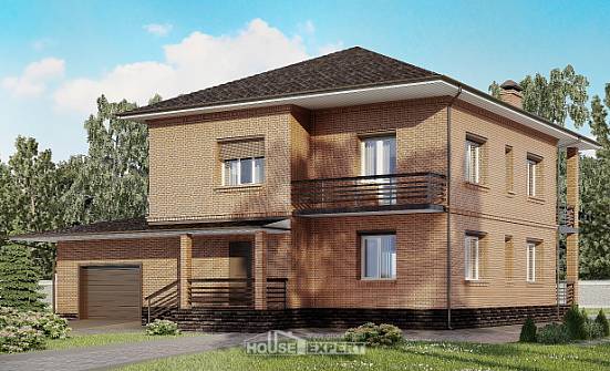 245-003-Л Проект двухэтажного дома и гаражом, классический коттедж из кирпича Ковдор | Проекты домов от House Expert