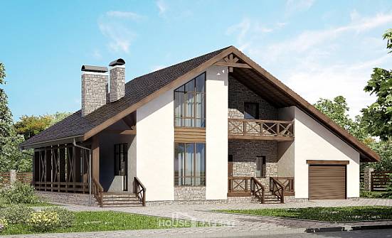 265-001-П Проект двухэтажного дома с мансардным этажом, гараж, уютный загородный дом из поризованных блоков Оленегорск | Проекты домов от House Expert