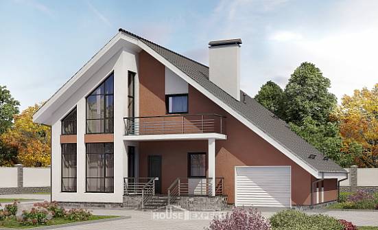200-007-П Проект двухэтажного дома мансардой, гараж, современный загородный дом из пеноблока Мончегорск | Проекты домов от House Expert