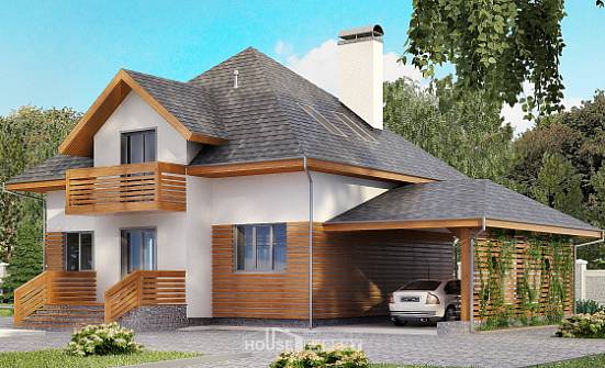 155-004-П Проект двухэтажного дома с мансардным этажом и гаражом, уютный домик из арболита Апатиты | Проекты домов от House Expert