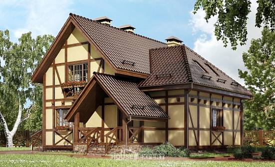 160-003-П Проект двухэтажного дома мансардный этаж, скромный коттедж из теплоблока Мончегорск | Проекты домов от House Expert