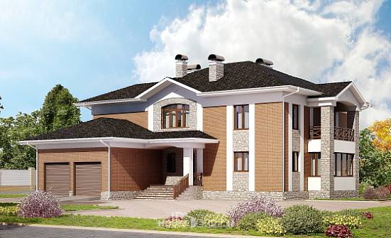 520-002-Л Проект трехэтажного дома и гаражом, уютный загородный дом из теплоблока Оленегорск | Проекты домов от House Expert