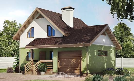 120-002-П Проект двухэтажного дома с мансардным этажом, гараж, скромный домик из твинблока Заполярный | Проекты домов от House Expert