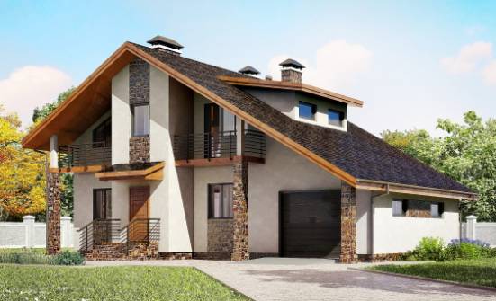 180-008-П Проект двухэтажного дома с мансардным этажом, гараж, уютный домик из газобетона Оленегорск | Проекты домов от House Expert