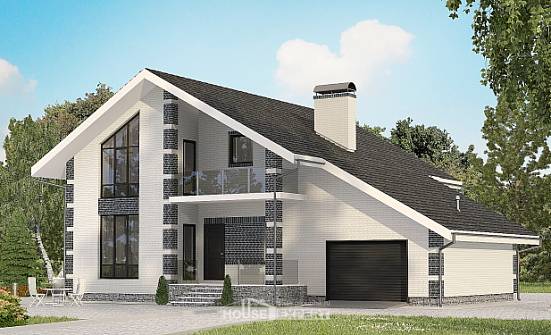 180-001-П Проект двухэтажного дома мансардой, гараж, классический домик из твинблока Апатиты | Проекты домов от House Expert