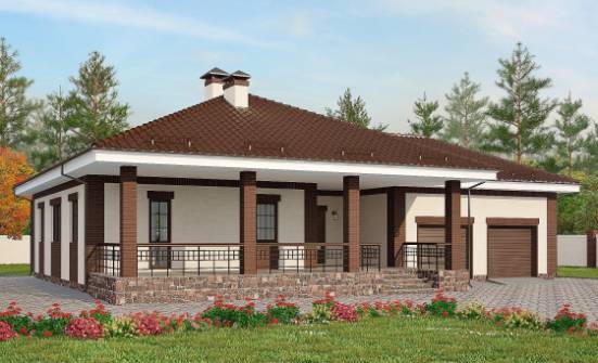 160-015-П Проект одноэтажного дома и гаражом, простой дом из твинблока Мончегорск | Проекты одноэтажных домов от House Expert