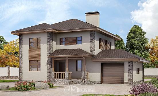 185-004-П Проект двухэтажного дома, гараж, средний домик из керамзитобетонных блоков Ковдор | Проекты домов от House Expert