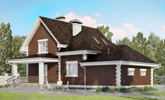 190-003-Л Проект двухэтажного дома с мансардным этажом и гаражом, красивый загородный дом из бризолита Ковдор | Проекты домов от House Expert