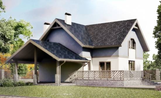 150-011-П Проект двухэтажного дома с мансардным этажом и гаражом, небольшой коттедж из теплоблока Кандалакша | Проекты домов от House Expert