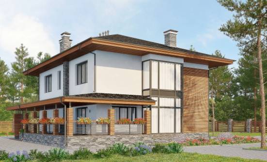 305-001-П Проект двухэтажного дома, гараж, уютный загородный дом из твинблока Оленегорск | Проекты домов от House Expert