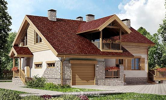 165-002-П Проект двухэтажного дома мансардный этаж и гаражом, уютный домик из блока Оленегорск | Проекты домов от House Expert