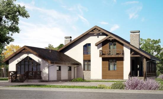 265-001-П Проект двухэтажного дома с мансардным этажом, гараж, уютный загородный дом из поризованных блоков Оленегорск | Проекты домов от House Expert