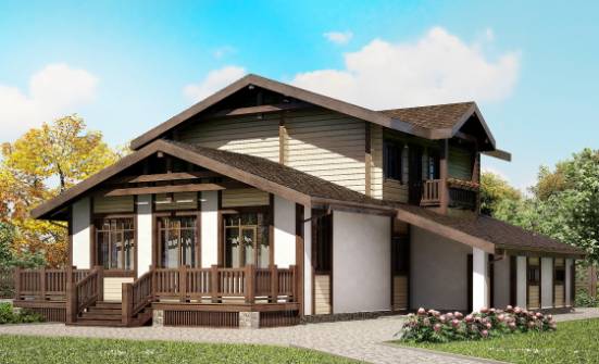 190-004-П Проект двухэтажного дома мансардой и гаражом, красивый домик из твинблока из дерева Оленегорск | Проекты домов от House Expert