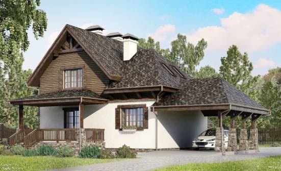 160-002-Л Проект двухэтажного дома с мансардой, гараж, простой домик из твинблока Ковдор | Проекты домов от House Expert