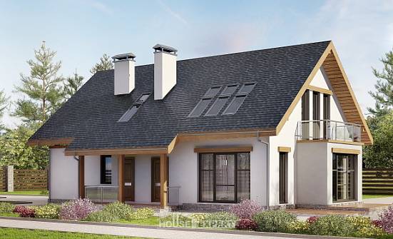 185-005-П Проект двухэтажного дома с мансардой, гараж, простой коттедж из керамзитобетонных блоков Ковдор | Проекты домов от House Expert