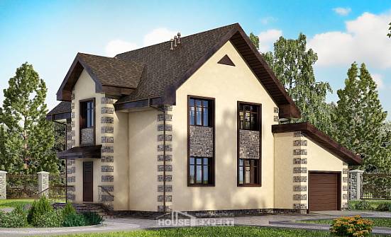 160-004-П Проект двухэтажного дома и гаражом, красивый дом из теплоблока Оленегорск | Проекты домов от House Expert
