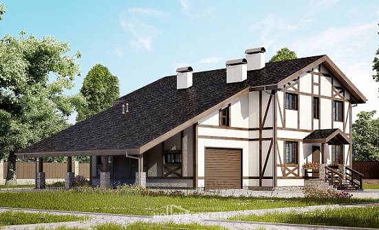 250-002-Л Проект двухэтажного дома с мансардным этажом и гаражом, простой домик из кирпича Мурманск | Проекты домов от House Expert
