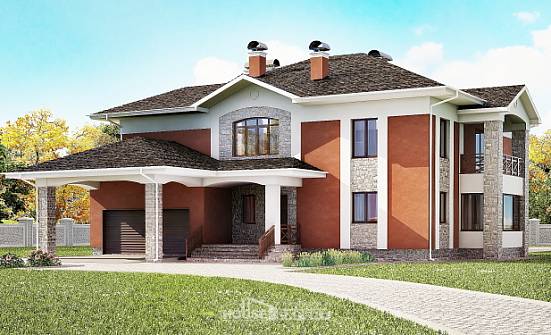 400-002-Л Проект двухэтажного дома и гаражом, классический дом из кирпича Мурманск | Проекты домов от House Expert
