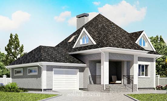 135-001-Л Проект двухэтажного дома с мансардой, гараж, компактный домик из кирпича Кандалакша | Проекты домов от House Expert