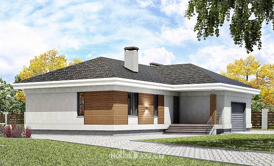 165-001-П Проект одноэтажного дома и гаражом, недорогой домик из поризованных блоков Мурманск | Проекты домов от House Expert