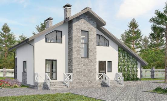 180-017-Л Проект двухэтажного дома с мансардой, гараж, средний домик из пеноблока Кандалакша | Проекты домов от House Expert