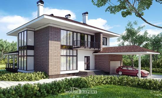 340-001-П Проект двухэтажного дома, гараж, уютный домик из кирпича Кандалакша | Проекты домов от House Expert