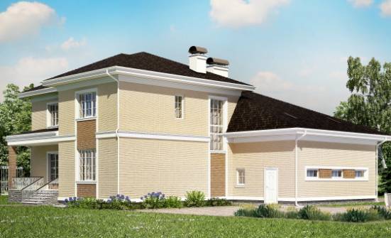 335-001-Л Проект двухэтажного дома и гаражом, современный коттедж из кирпича Мурманск | Проекты домов от House Expert
