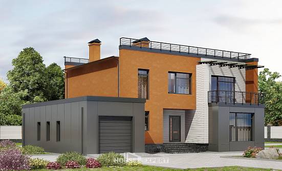 260-002-Л Проект двухэтажного дома и гаражом, классический коттедж из газобетона Ковдор | Проекты домов от House Expert