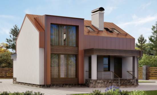 120-004-Л Проект двухэтажного дома мансардой, современный загородный дом из блока Ковдор | Проекты домов от House Expert