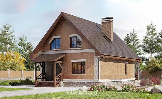 160-011-Л Проект двухэтажного дома с мансардным этажом, небольшой коттедж из газосиликатных блоков Оленегорск | Проекты домов от House Expert
