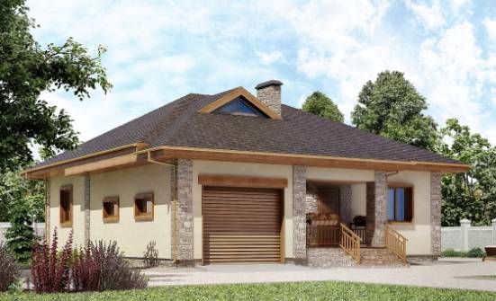 130-006-Л Проект одноэтажного дома и гаражом, скромный домик из арболита Ковдор | Проекты домов от House Expert