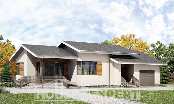 135-002-П Проект одноэтажного дома, гараж, красивый дом из арболита, Ковдор