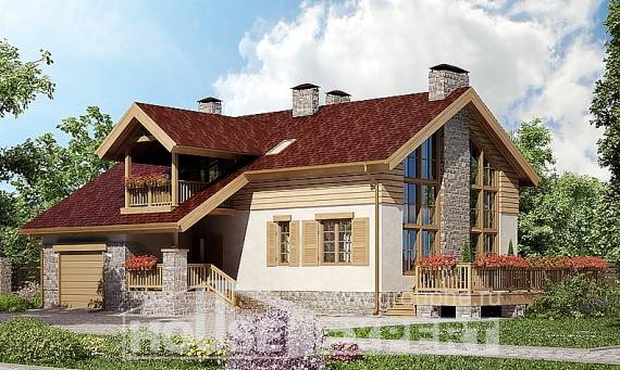 165-002-П Проект двухэтажного дома с мансардным этажом и гаражом, небольшой загородный дом из газобетона Ковдор, House Expert