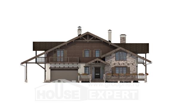340-003-П Проект двухэтажного дома мансардный этаж и гаражом, огромный домик из кирпича, Заполярный
