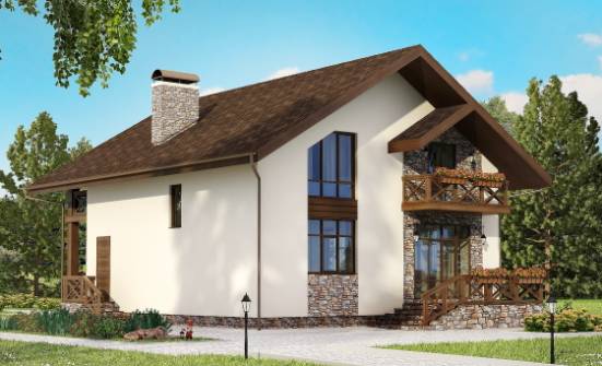 155-001-П Проект двухэтажного дома с мансардой, гараж, современный домик из керамзитобетонных блоков Мурманск | Проекты домов от House Expert