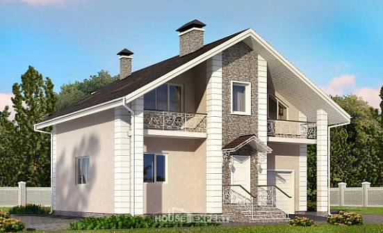 150-002-П Проект двухэтажного дома с мансардным этажом и гаражом, недорогой коттедж из теплоблока Мурманск | Проекты домов от House Expert