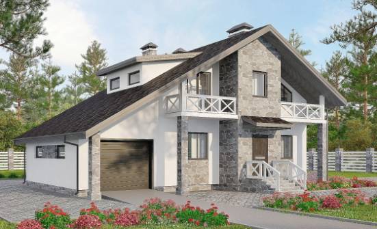180-017-Л Проект двухэтажного дома с мансардой и гаражом, средний коттедж из арболита, Заполярный