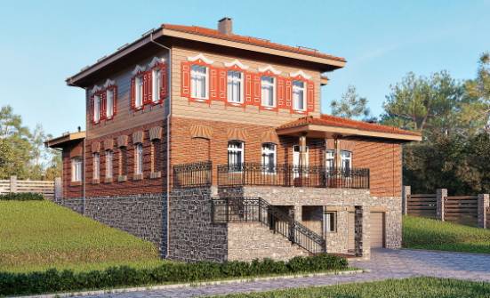 380-002-Л Проект трехэтажного дома и гаражом, классический домик из кирпича Ковдор | Проекты домов от House Expert